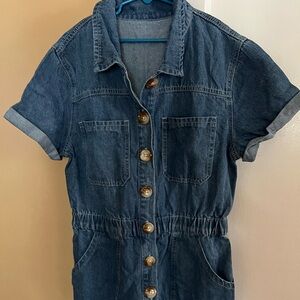 NWT - CICI Bell Jean Romper - short sleeve button up
